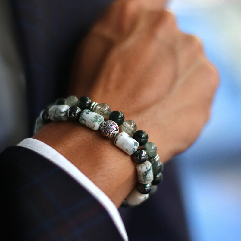 Men's HEMATITE Double Bead Bracelet - One Size Fits All