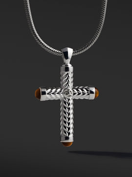 925 Silver Cross Pendant With Tiger Eye