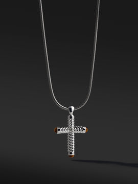 925 Silver Cross Pendant With Tiger Eye