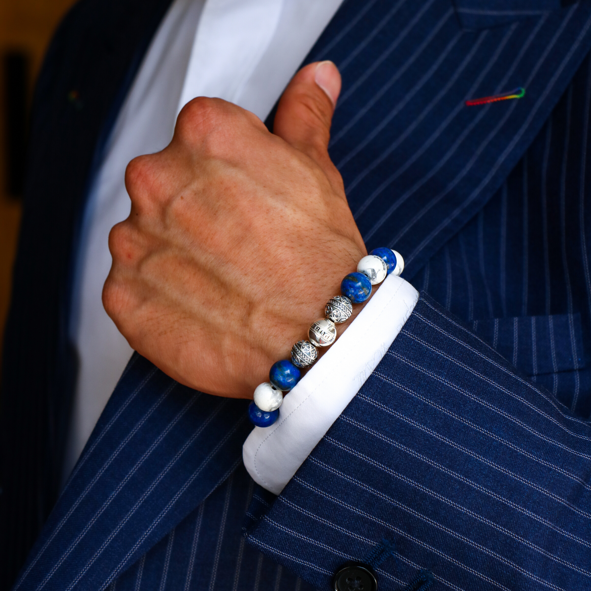 [Pre-order] The Navigator | Silver Howlite Lapiz Lazuli Beaded Bracelet - Azuro Republic