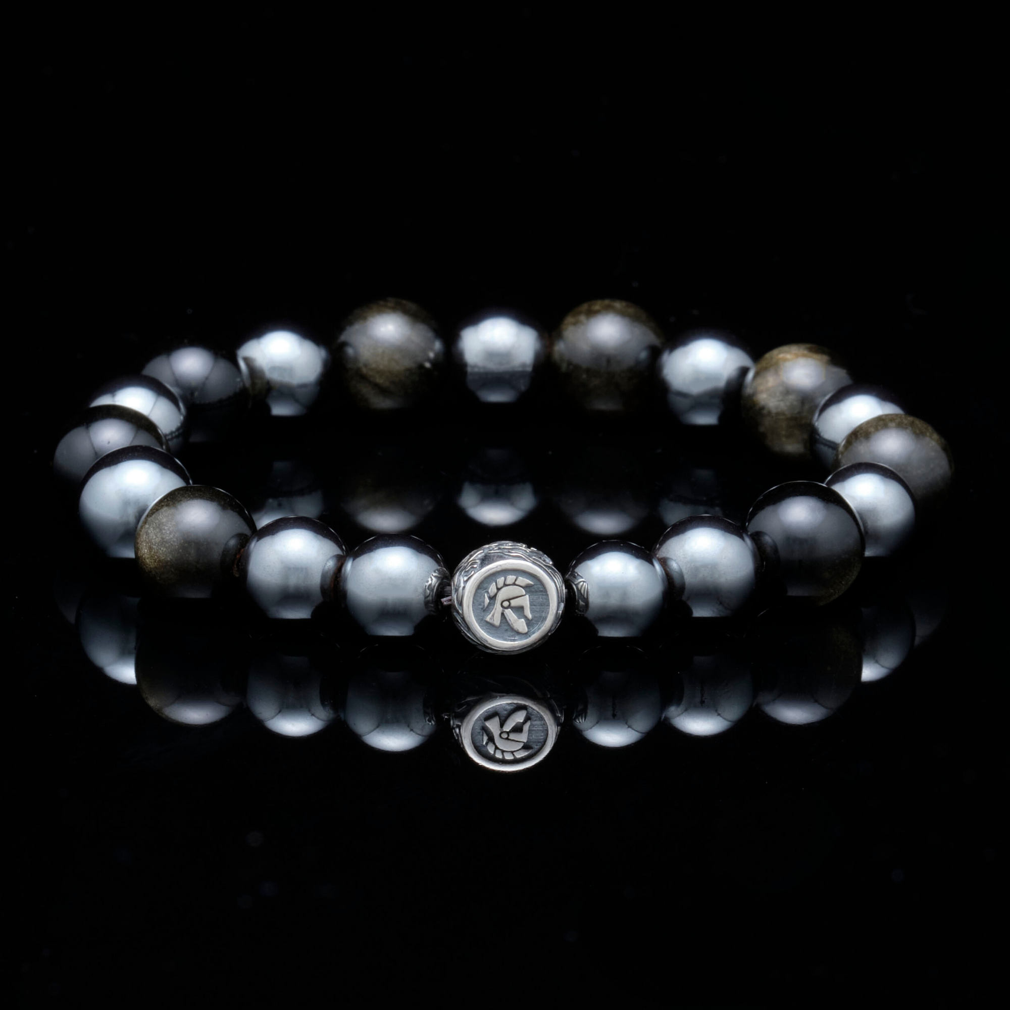 [NEW ARRIVAL] Steel of Hearts | Silver Dragrose Gold Obsidian Hematite Beaded Bracelet - Azuro Republic