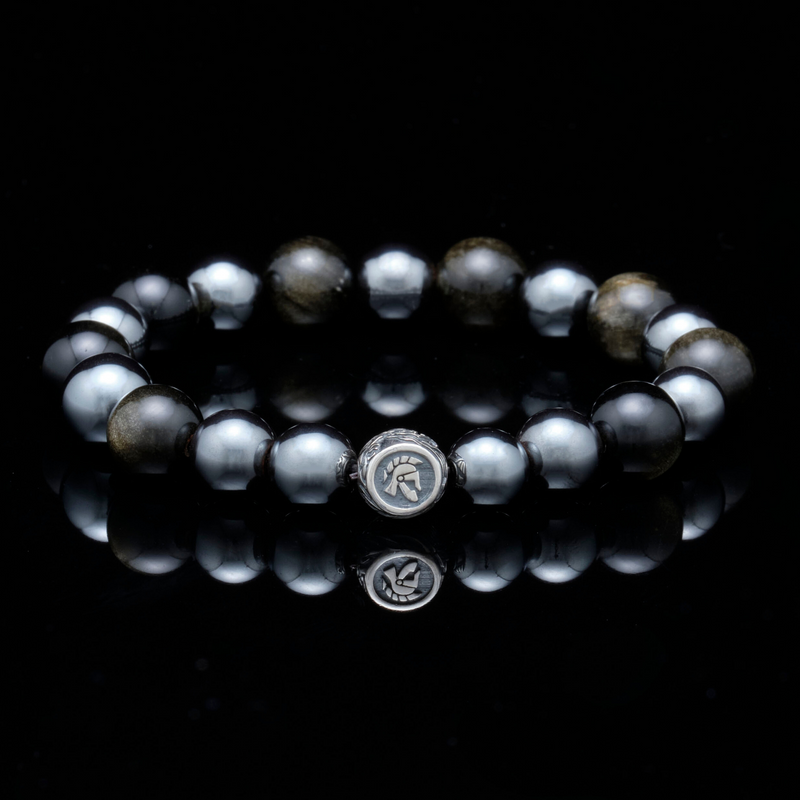 [NEW ARRIVAL] Steel of Hearts | Silver Dragrose Gold Obsidian Hematite Beaded Bracelet - Azuro Republic