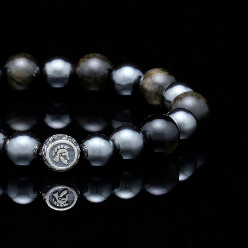 [NEW ARRIVAL] Steel of Hearts | Silver Dragrose Gold Obsidian Hematite Beaded Bracelet - Azuro Republic