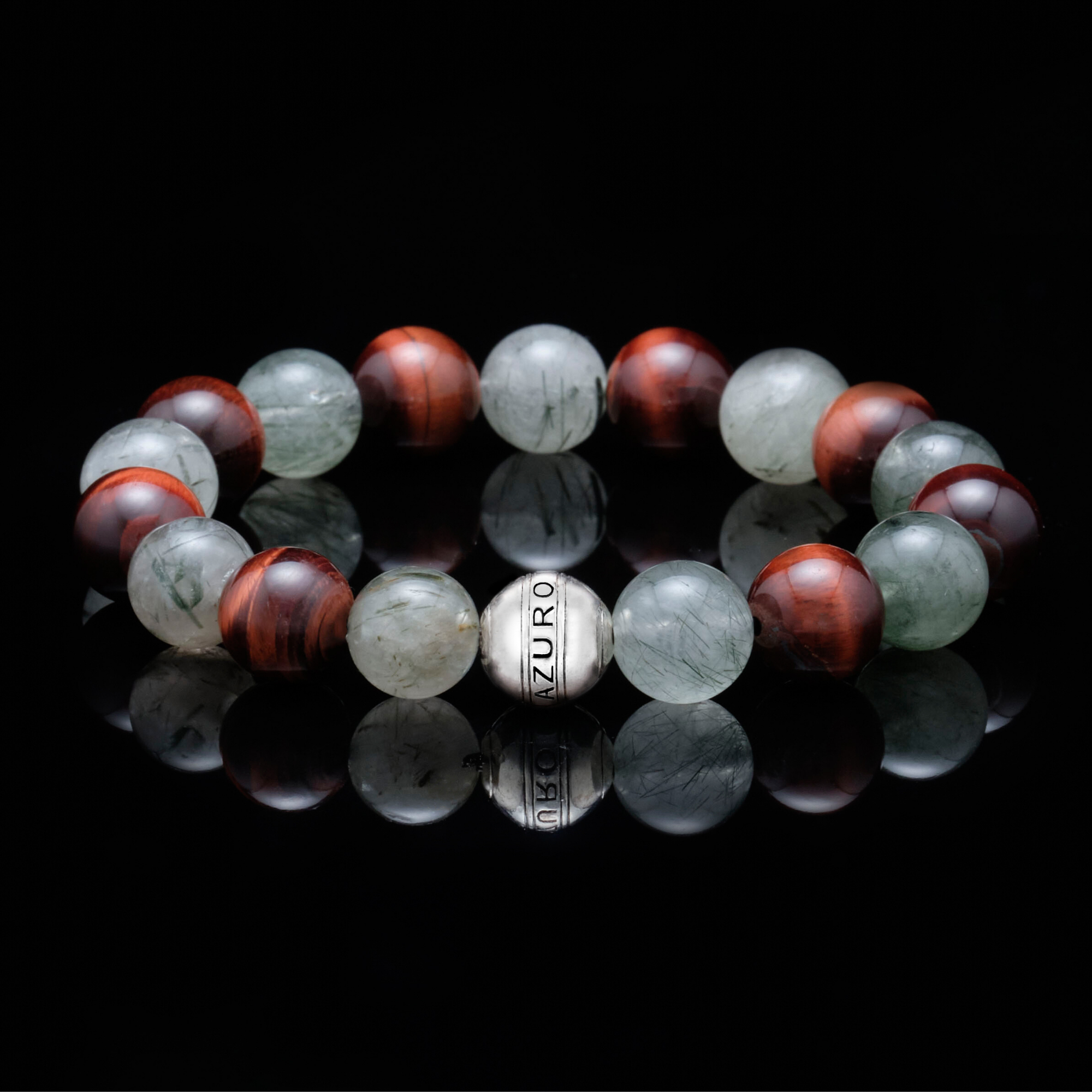 [Pre-Order] The Guardian | Silver Enamel Black Black Rutilated Quartz Stone Tiger Eye Beaded Bracelet - Azuro Republic