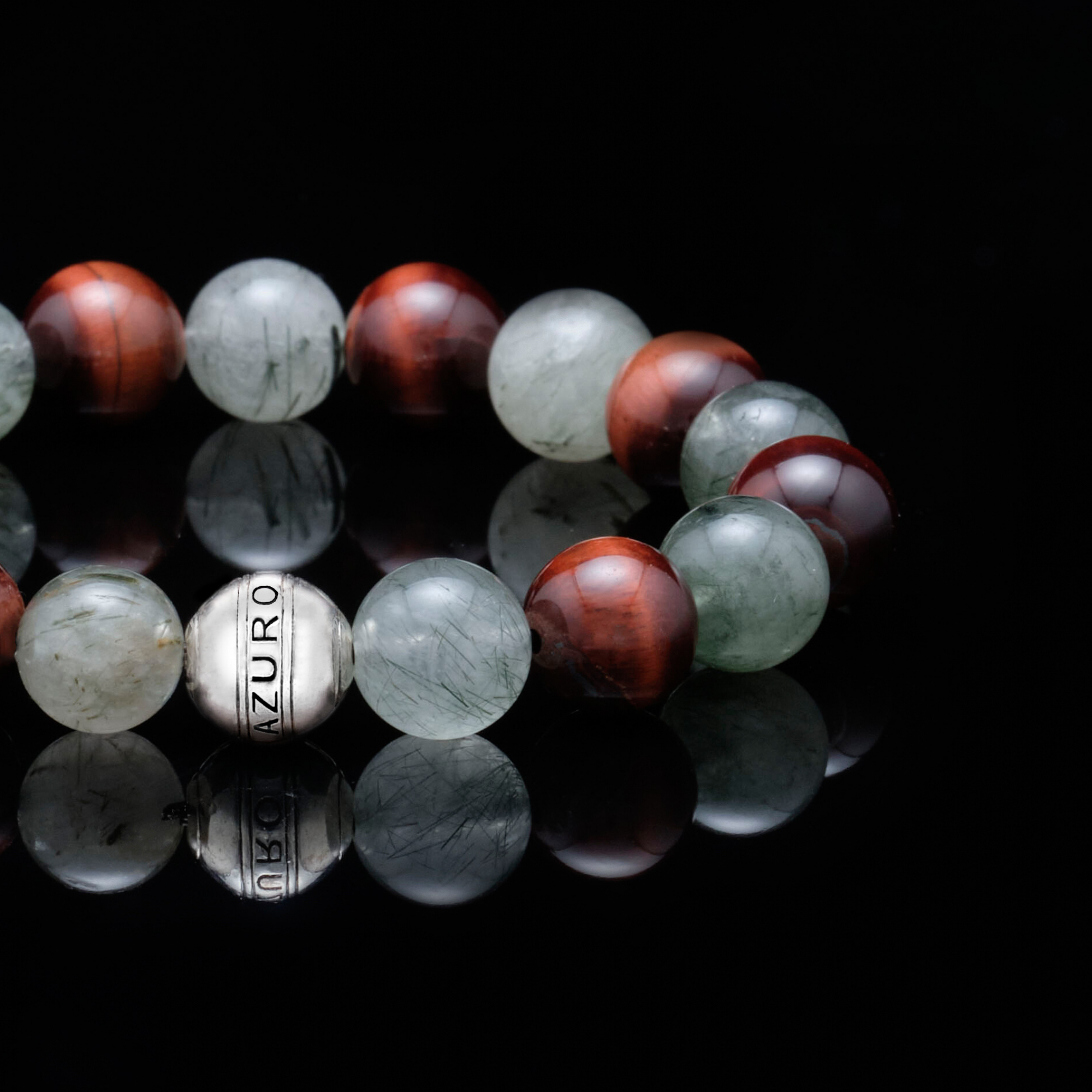 [Pre-Order] The Guardian | Silver Enamel Black Black Rutilated Quartz Stone Tiger Eye Beaded Bracelet - Azuro Republic