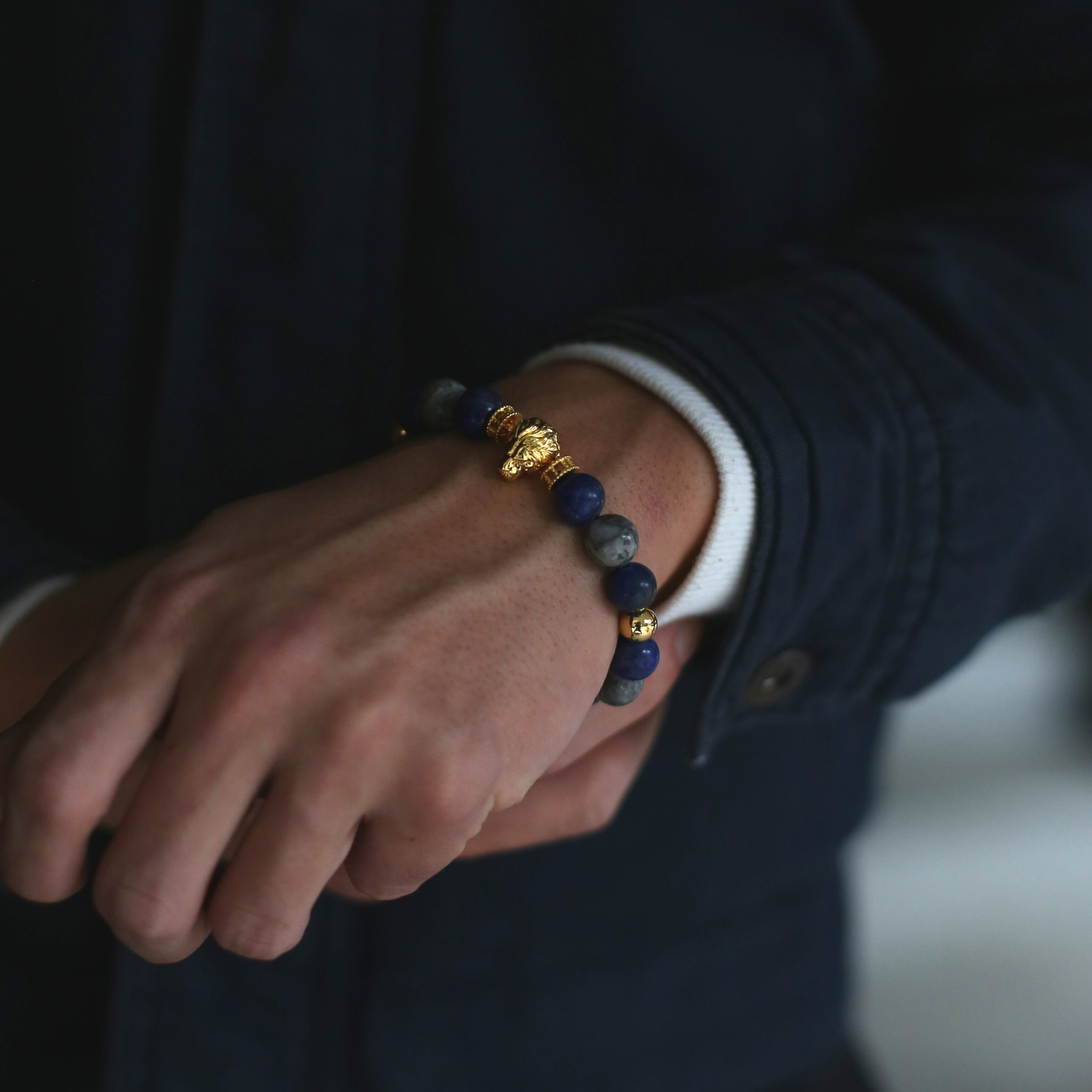 Selected crystals mixed with gold beads create layers and textures of the beaded bracelets. Designed this collection in three contrast color matchings provides a new look with Azuro Republic gold animal charms. A Lapis Lazuli bracelet, Obsidian bracelet, and Howlite bracelet is a great combination of any outfit.