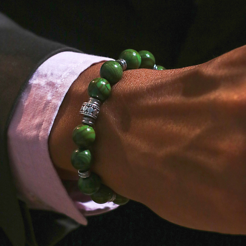 Green Quartz & White Jade Mens Beaded Bracelet | Heirs
