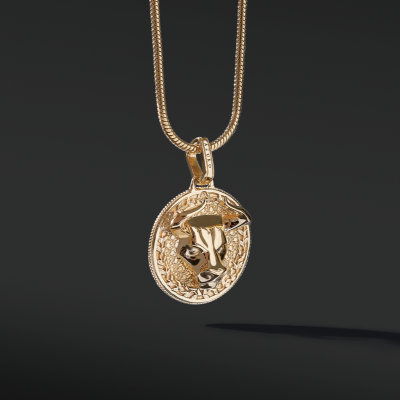 The bull pendant necklace in many cultures means prosperity, wealth, and also means family and union. A bull gold pendant gives a solid appearance to a man. The fine polishing of the horns completes the sharpness of this creation. Azuro put together a collection of gold Bull pendants and bracelets. 