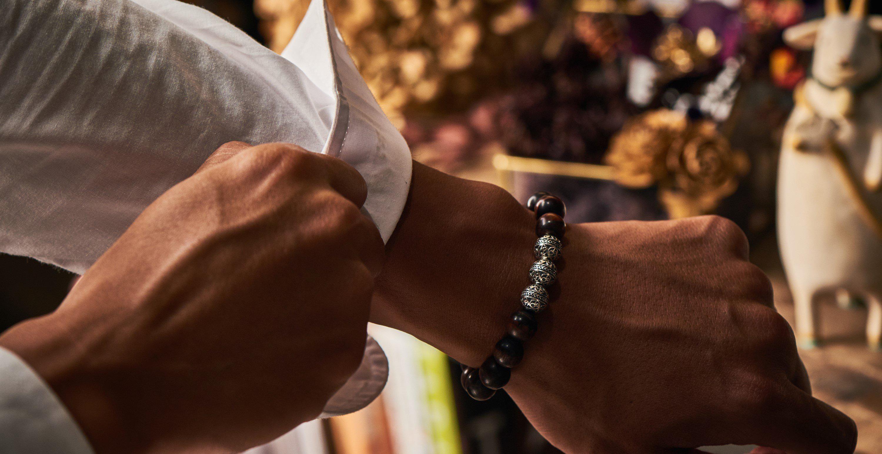 Classic Red Tiger Eye Men Bracelet - Sterling Silver