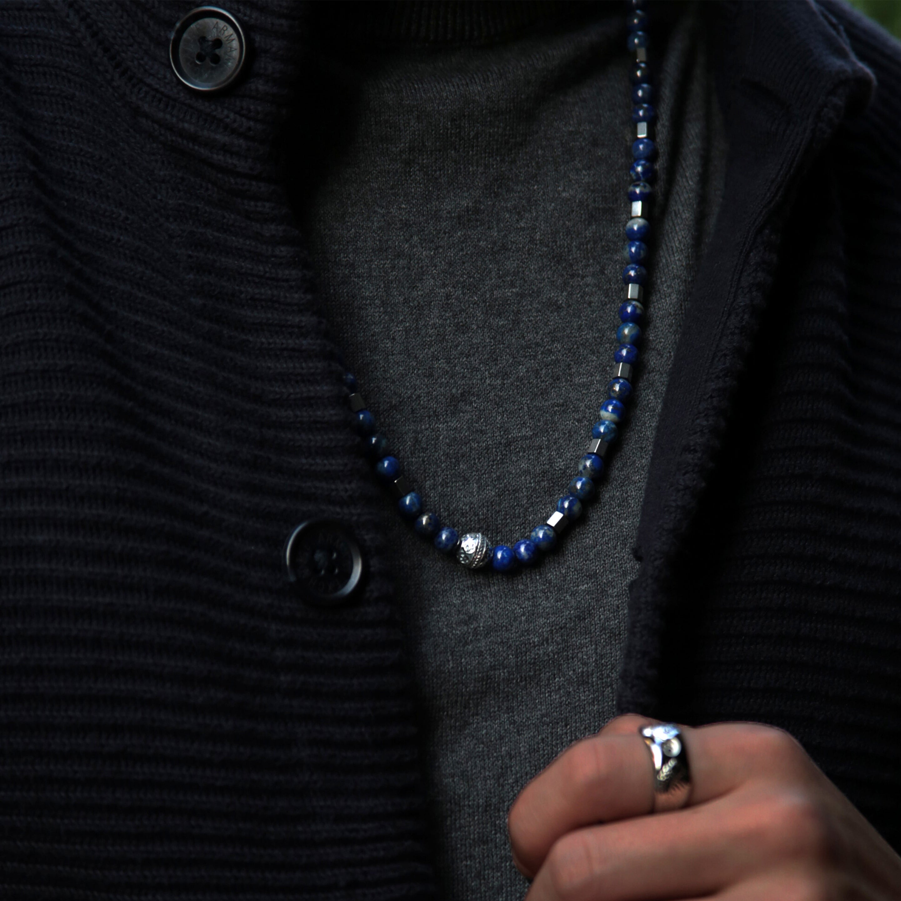 Lapis Lazuli Sirius Cross Pendant Necklace for Men | AWNL Stockholm