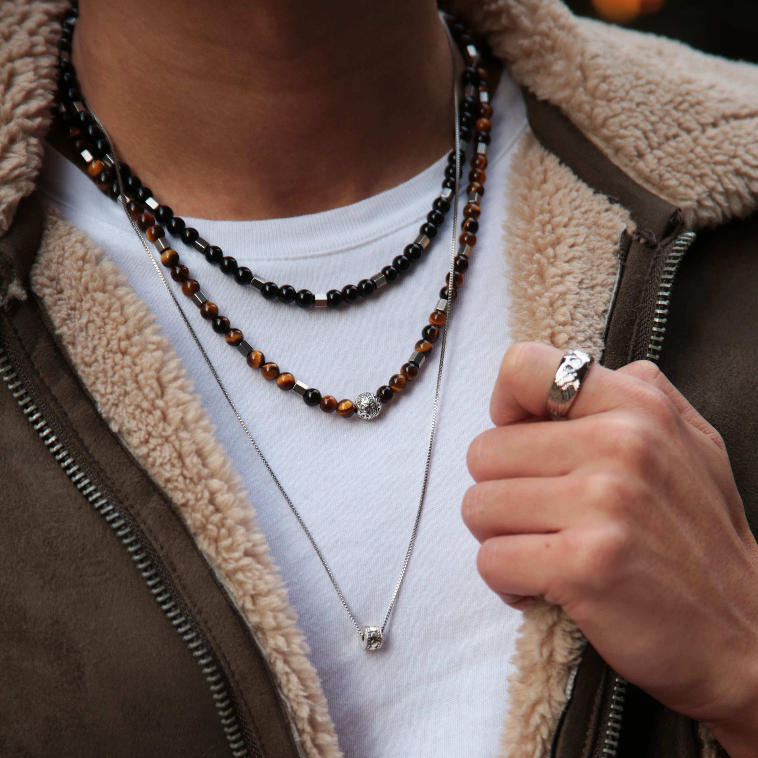 Silver Obsidian Beaded Necklace