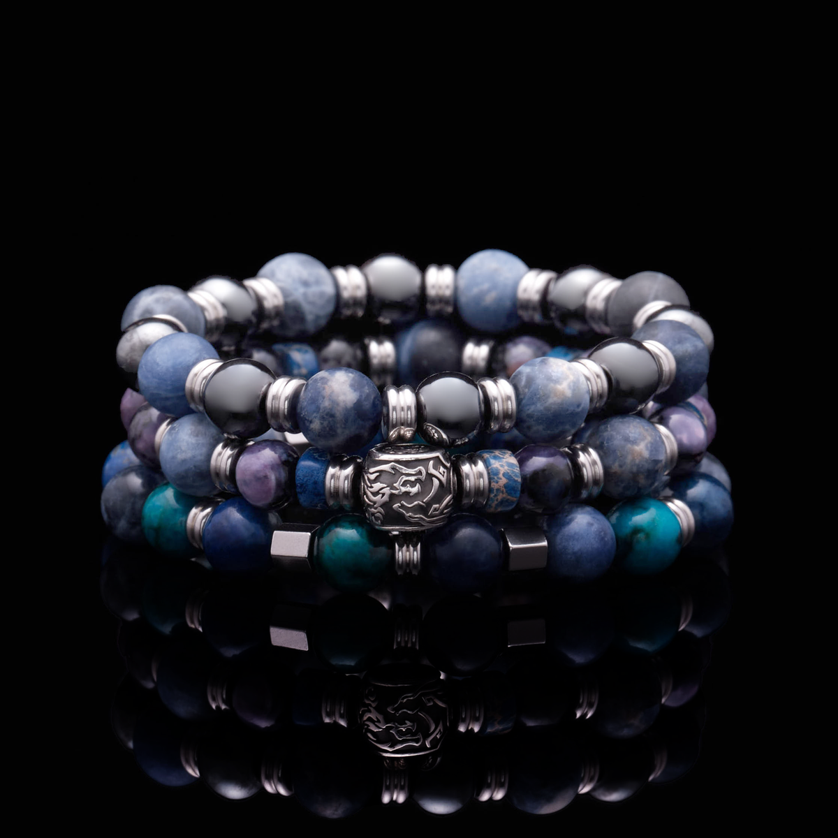 【関税込み】Poseidon Bracelet in Blue Sterling Silver & Bronze Blue Leather Poseidon Bracelet By K