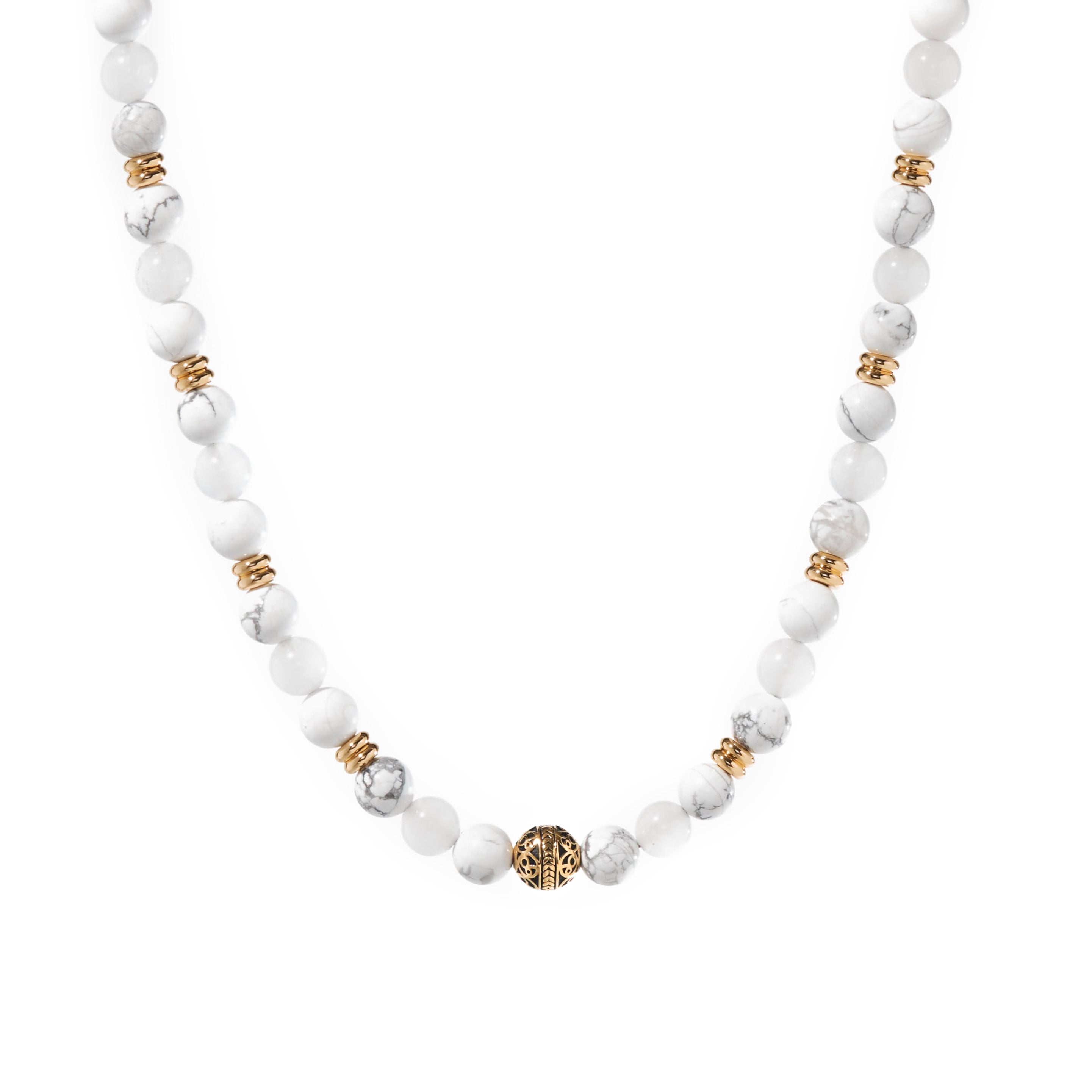 Howlite Gold Plated Crystal Quartz Stardust Bead Necklace - Found Wanderer