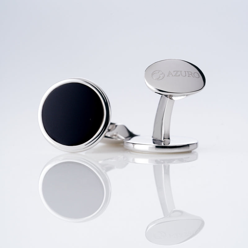 mens sterling silver cufflink designed by Azuro Republic, select suit cufflinks for men with obsidian stone men accessories