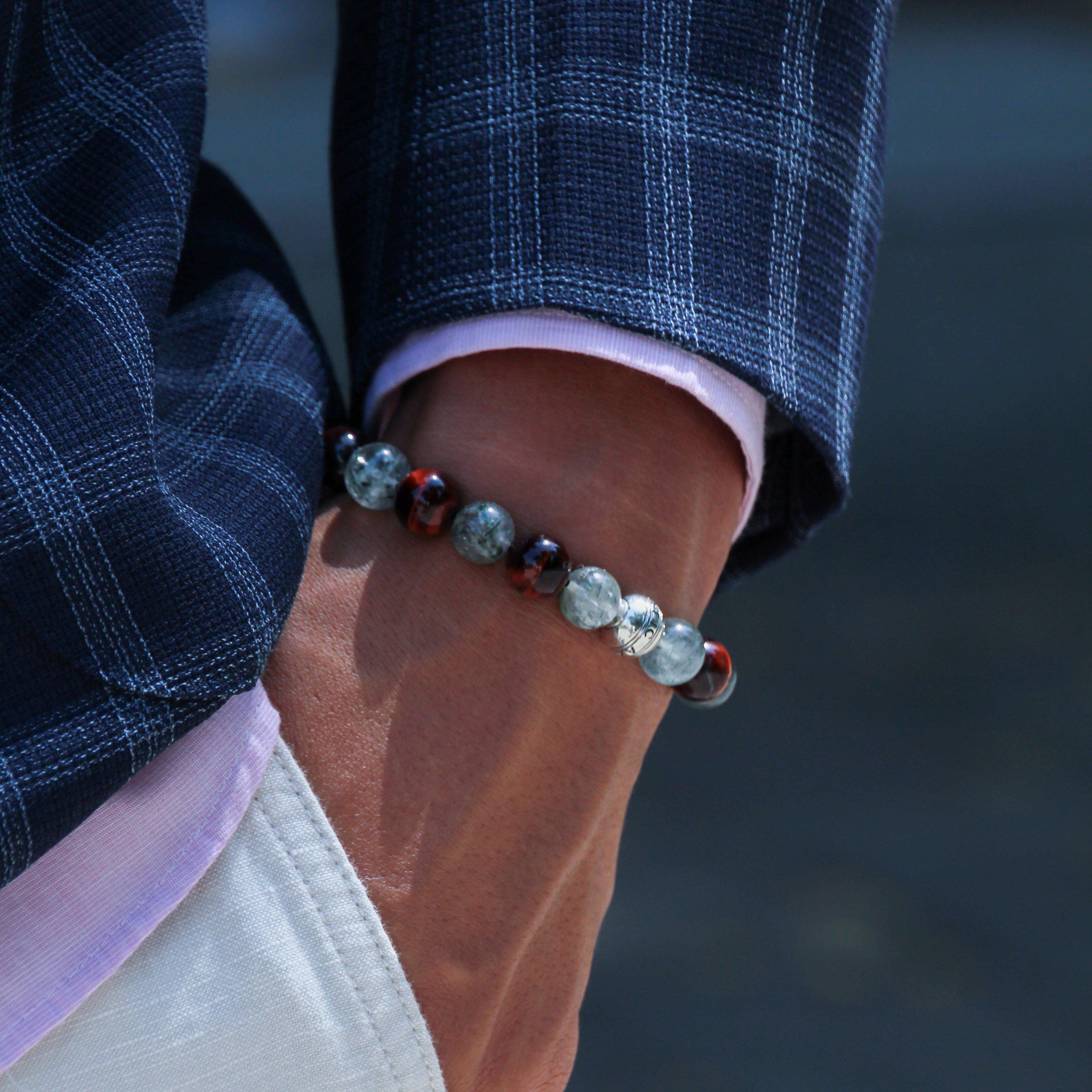 [Pre-Order] The Guardian | Silver Enamel Black Black Rutilated Quartz Stone Tiger Eye Beaded Bracelet - Azuro Republic