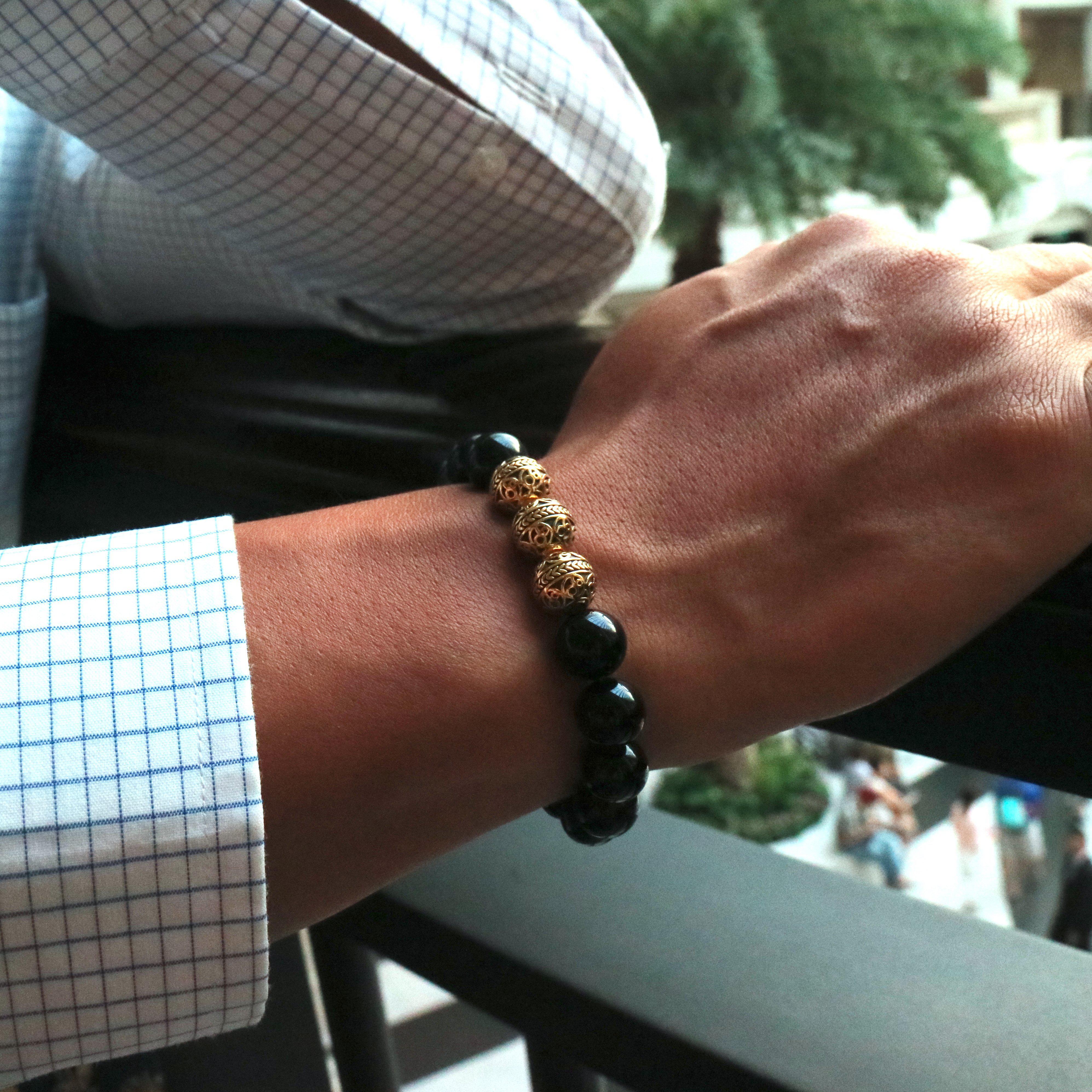 Genuine Feng Shui Black Obsidian Mantra Beaded Bracelet with Gold Pi Xiu -  Walmart.com