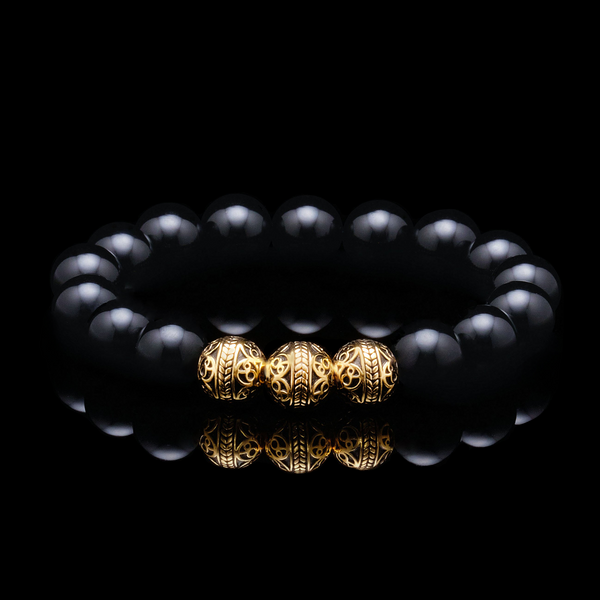 azuro republic men accessories: feng shui black obsidian men beaded bracelet healing gemstone jewelry gold bracelet gift for men