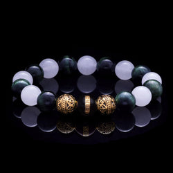 This collection is inspired by Kratos, the god of war. The hero who lead Sparta and defeated wrongful gods. Kratos was brave and never afraid, and we wanted to showcase everything he represents in one men's beaded bracelet, and we brought it to you, to become your best version. Infused in gold, we utilized two different gemstones to bring this men's beaded bracelet to life. 