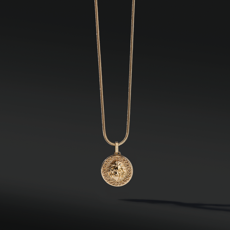 The gold lion pendant necklace is one of our iconic lion collections for men. A lion pendant is a reminder of carrying passion and ambition to everyday life. Gold with the hand polishing finishing of the lion pendant is an appreciation of craftsmanship and exceptional style. A men's gold pendant is more than a piece of jewelry but a statement of what you have achieved.