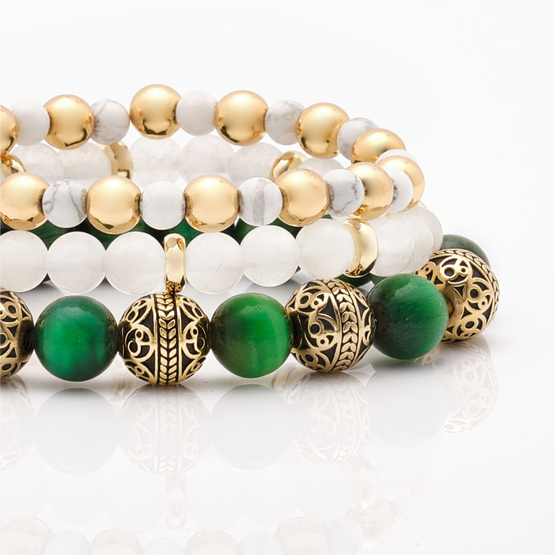 Green Tiger Eye and Gold Bead bracelet for Men