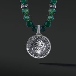 Know as the Green Moss Agate. One of the rarest agate crystals. Put 3 different tonalities of green Agate showcasing the richness of its presentation. Silver pendant necklace for men in green Agate has a gentle, sophisticated touch, and green Agate necklace releases stress and anxiety. 