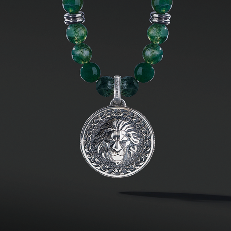 Green and White Striated Tree Agate Necklace - Ruby Lane