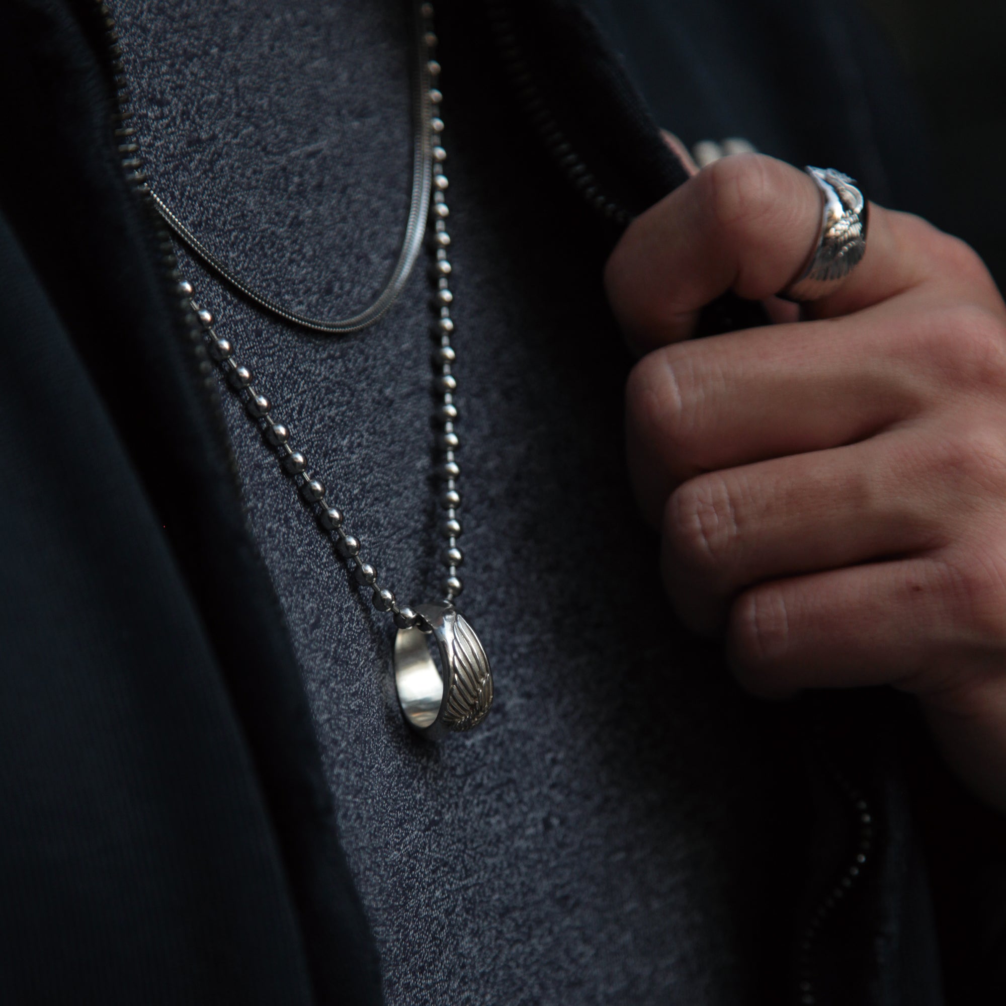 Angel Wing Ring is an iconic ring collection in Azuro Republic. Handcrafted over 70 hours on solid silver creates a one-of-a-kind men's Wing Ring. Angel Wing Ring can mix with our classic snake chain into an Angel Wing Necklace. If you are looking for a handcrafted Angel Wing Ring of top quality, you should not miss Azuro Republic men's Ring & Necklace collection.