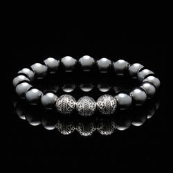 The Silver Classic Hematite, a mens bracelet made with silver and hematite stone. This classy yet fashionable beaded bracelet is definitely the one mens bracelet you have in your wardrobe. Hematite Stone has really powerful grounding energy; only keeping the hematite stone in your hand will help you feel it.