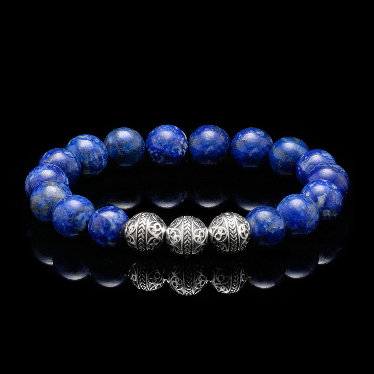 ★HARANG★ Lapis Lazuli Silver Beads Bracelet LAPIS LAZULI BRACELET │ SILVER BRACELET for men │ Mens