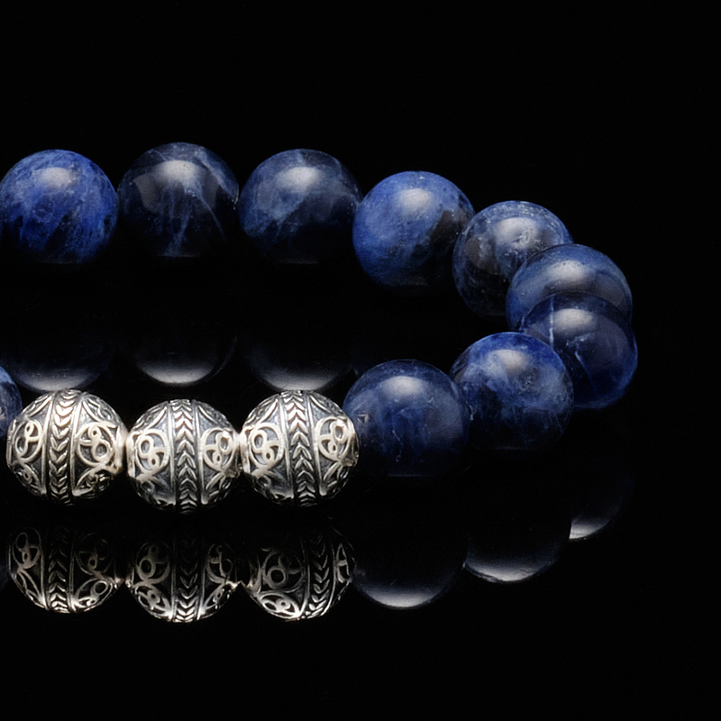 azuro republic men accessories: mens blue sodalite stone beaded bracelet healing gemstone jewelry gold bracelet gift for men