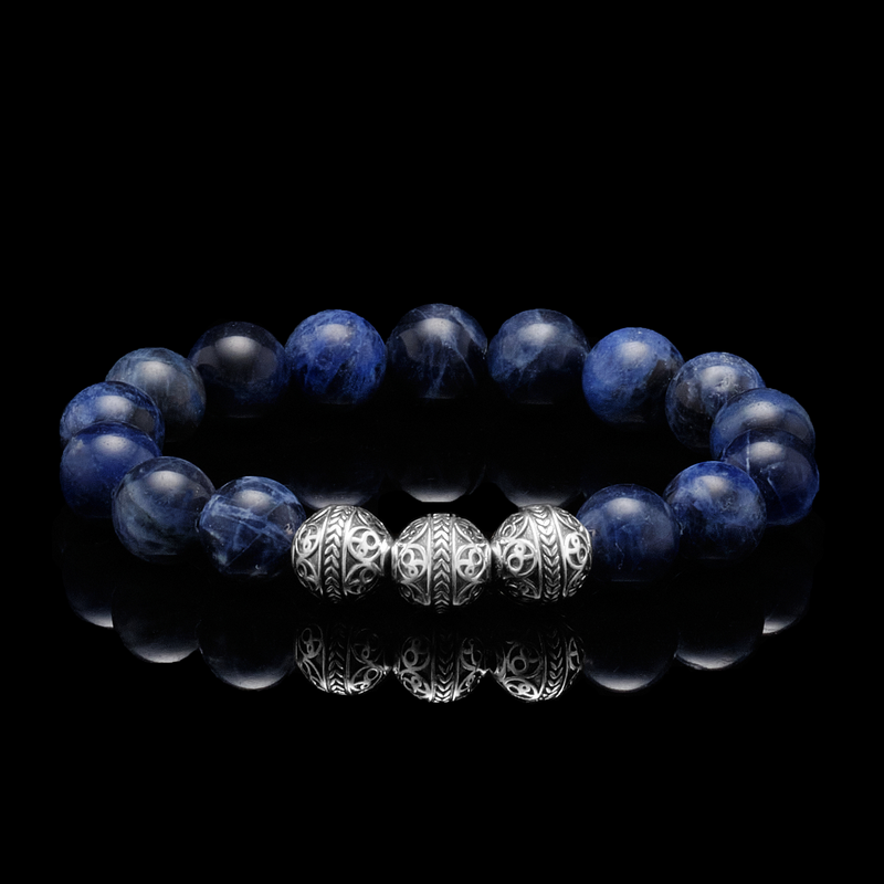 Silver Lockit Beads Bracelet, Silver and Blue Polyester Cord