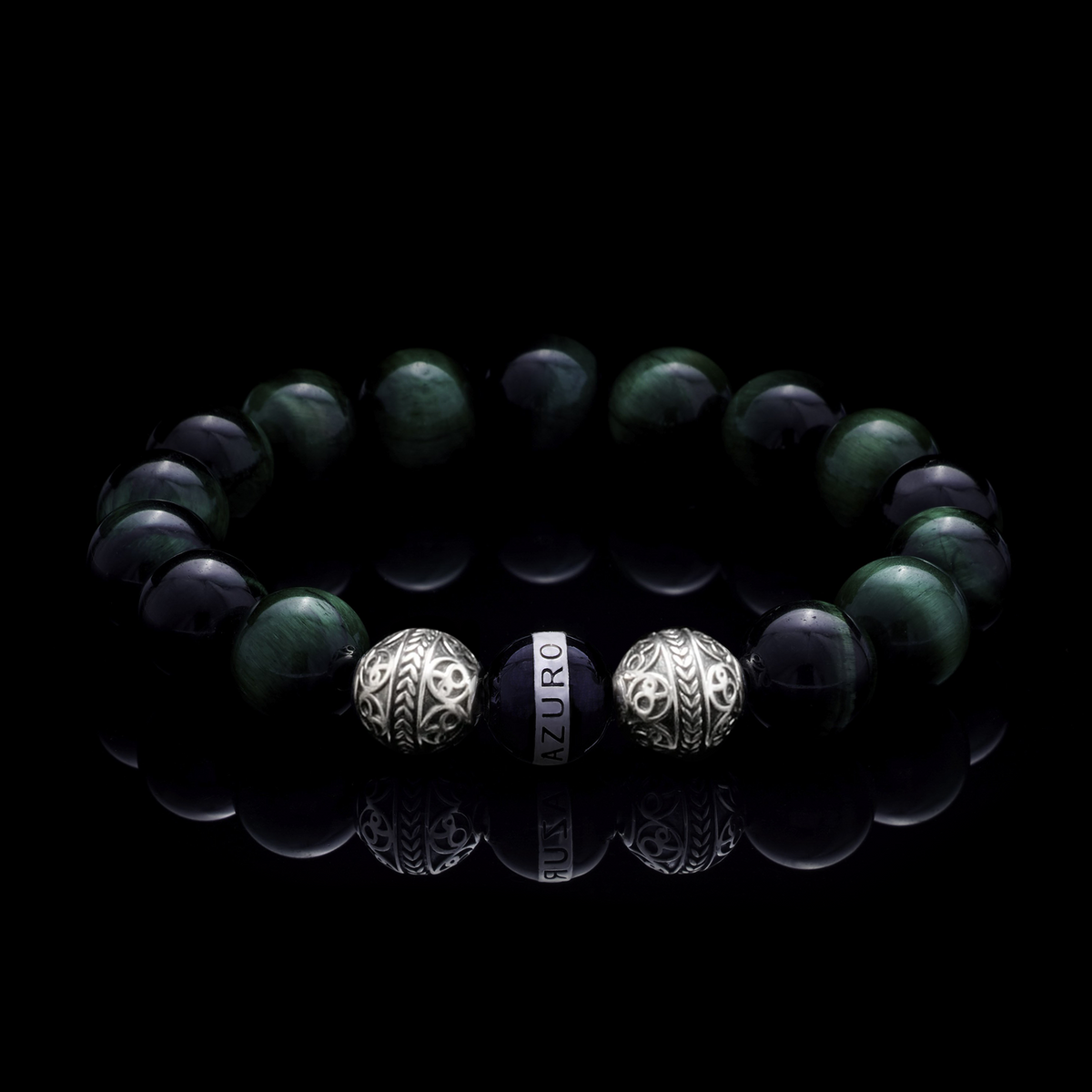 SILVER ENAMEL GREEN TIGER EYE BRACELET | Azuro Republic | Beaded