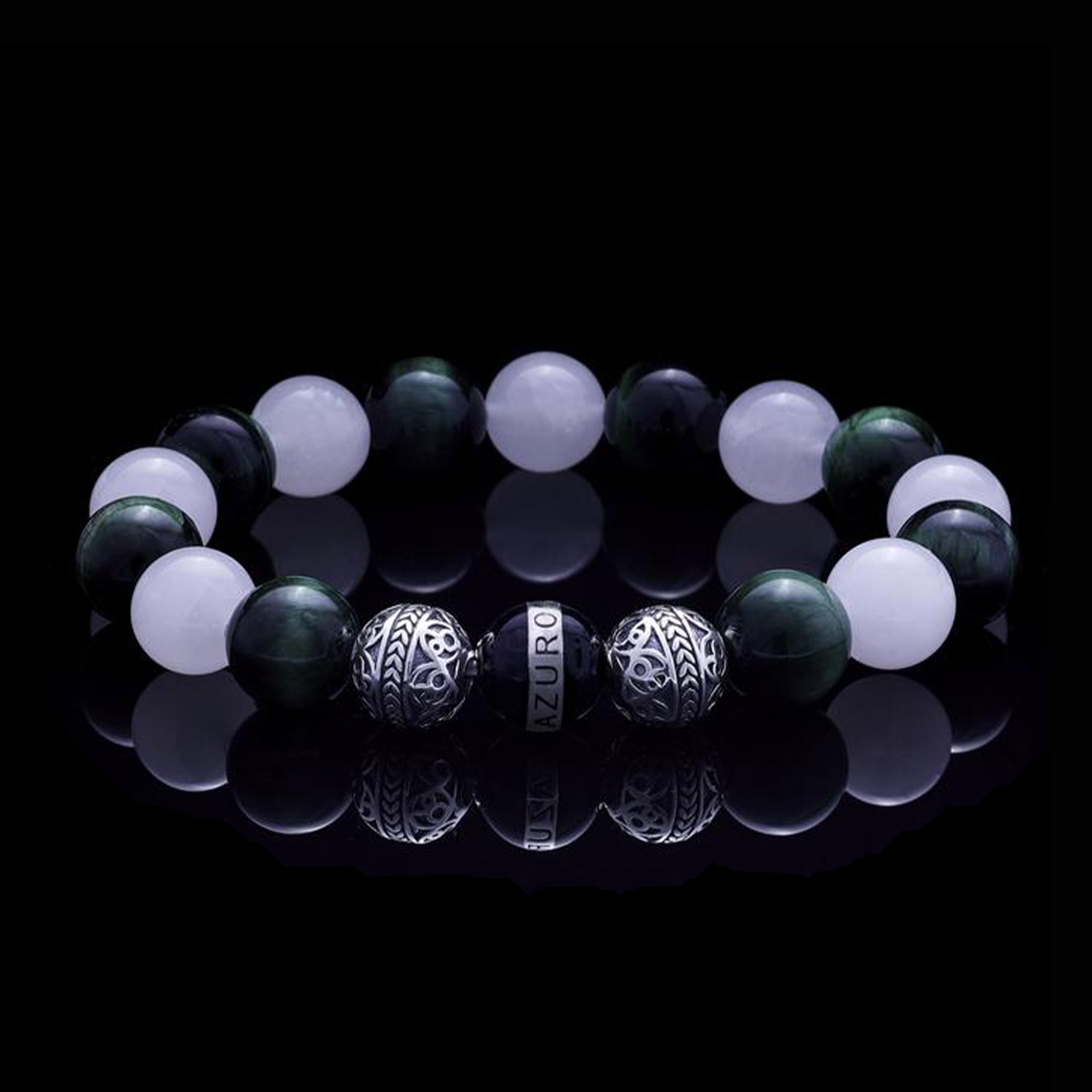 This collection is inspired by Kratos, the god of war. The hero who lead Sparta and defeated wrongful gods. Kratos was brave and never afraid, and we wanted to showcase everything he represents in one men’s beaded bracelet. Made with 925 sterling silver beads, we utilized two different gemstones to bring this men’s beaded bracelet to life.