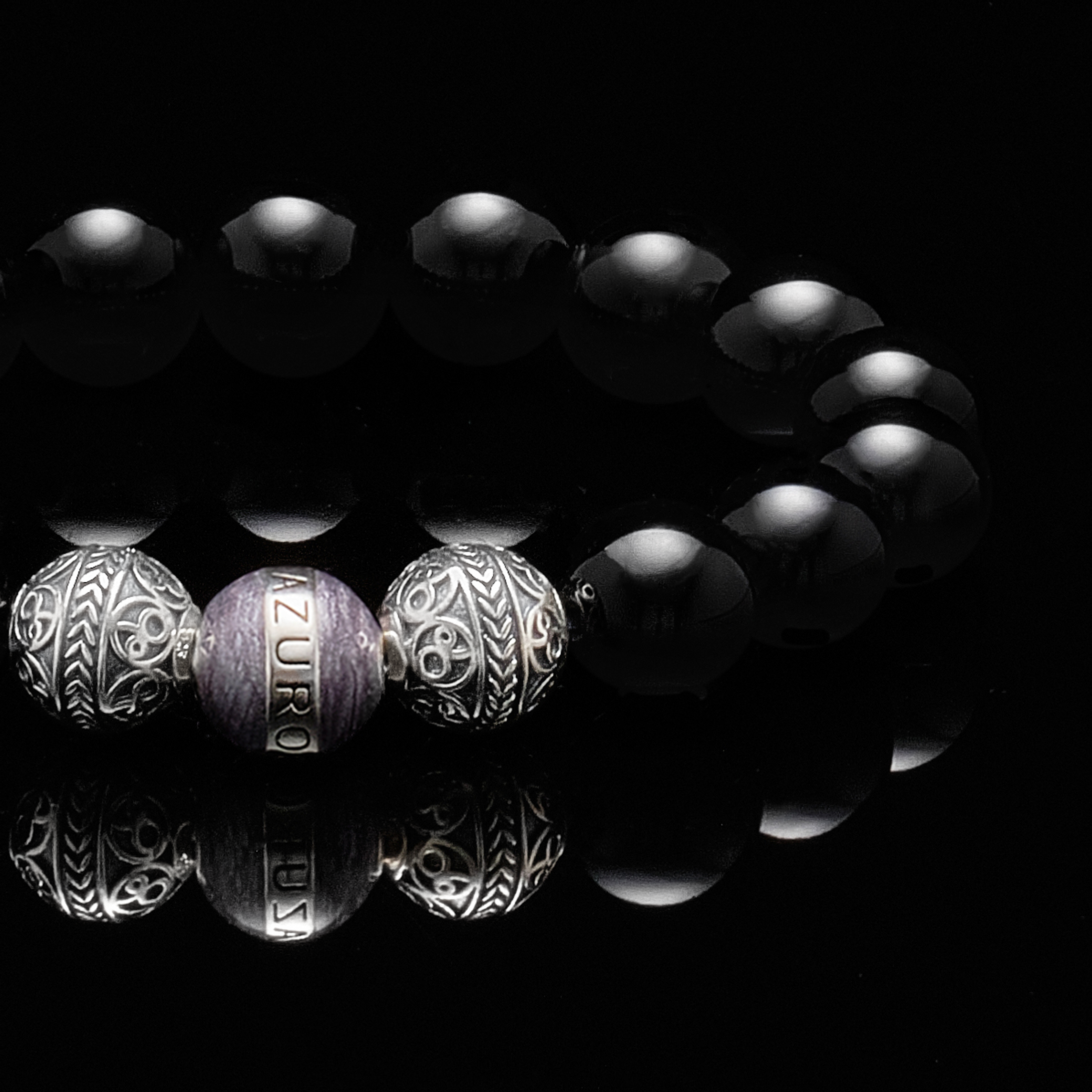 SILVER ENALMEL GREY OBSIDIAN BRACELET │ AZURO Republic │Mens