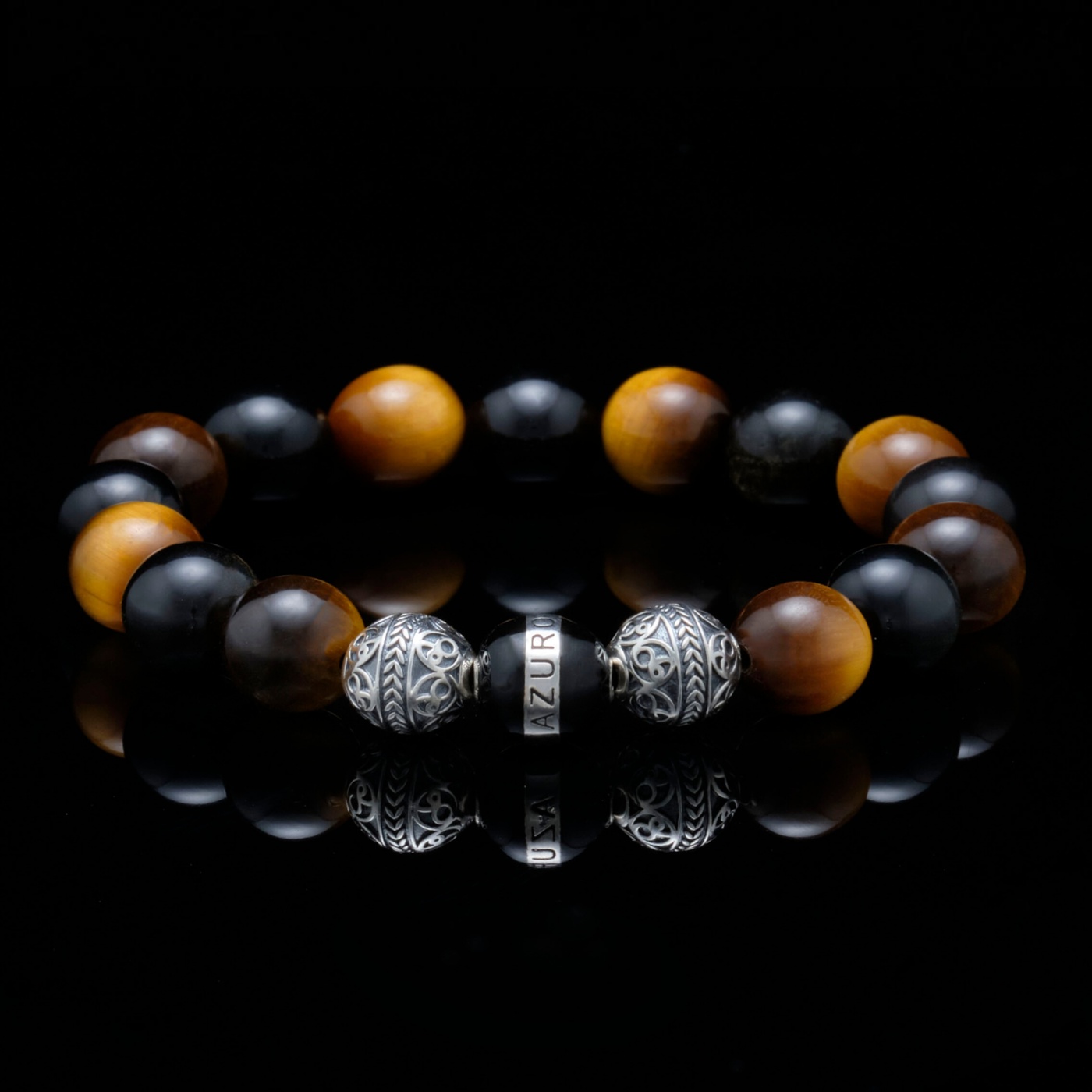 The Crouching Tiger | Gold Obsidian & Tiger Eye Bracelet | Silver Charm ...