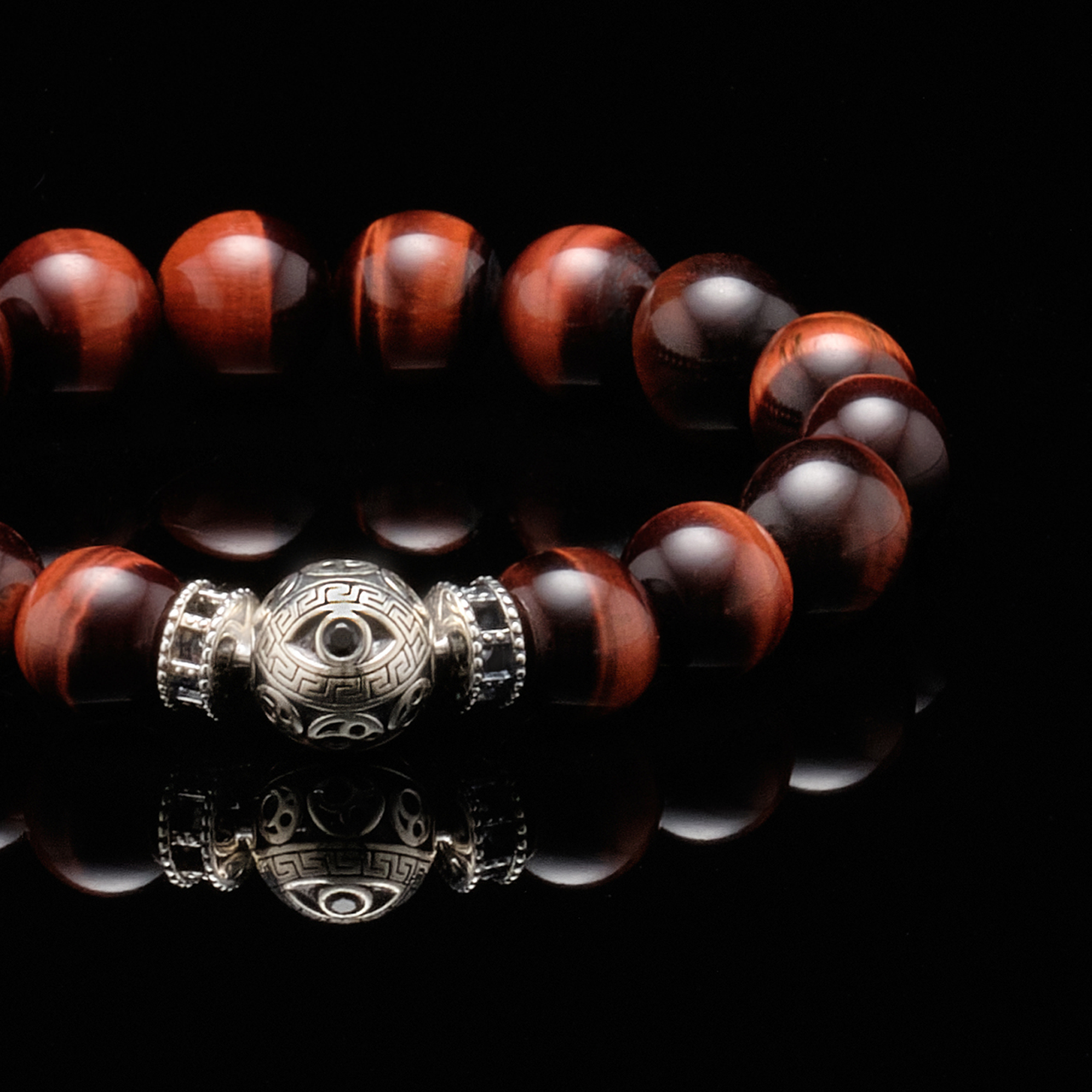 The Silver Black Red Tiger eye evil eye bracelet AZURO Republic