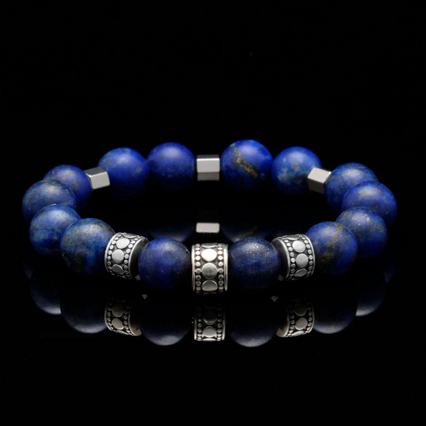 The Throat Chakra bracelet is one of the 7 Chakra bracelets. Combined with Lapis Lazuli jewelry, this mens silver bracelet is the ultimate confidence booster and connector. Wearing a chakra bracelet has many benefits. The mens silver bracelets with lapis lazuli jewelry will create a connection to spirituality and objectivity through the chakra stones. 