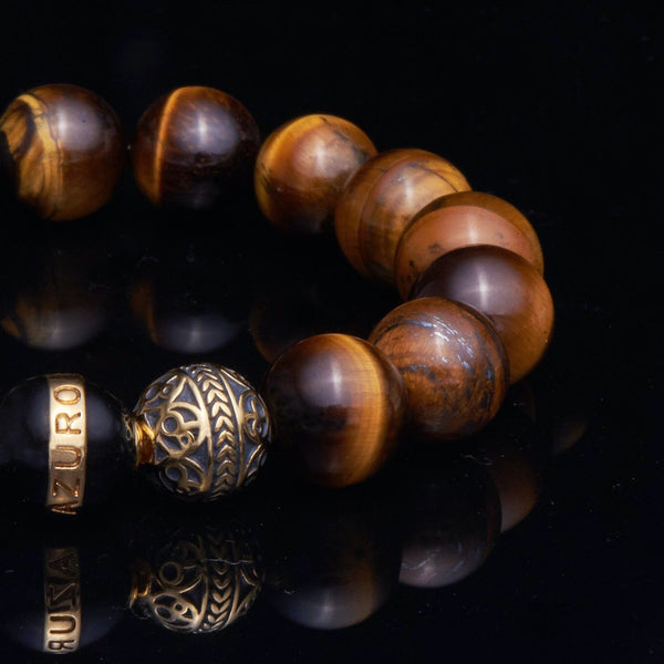 azuro republic men accessories: mens tiger eye beaded bracelet healing gemstone jewelry gold bracelet gift for men